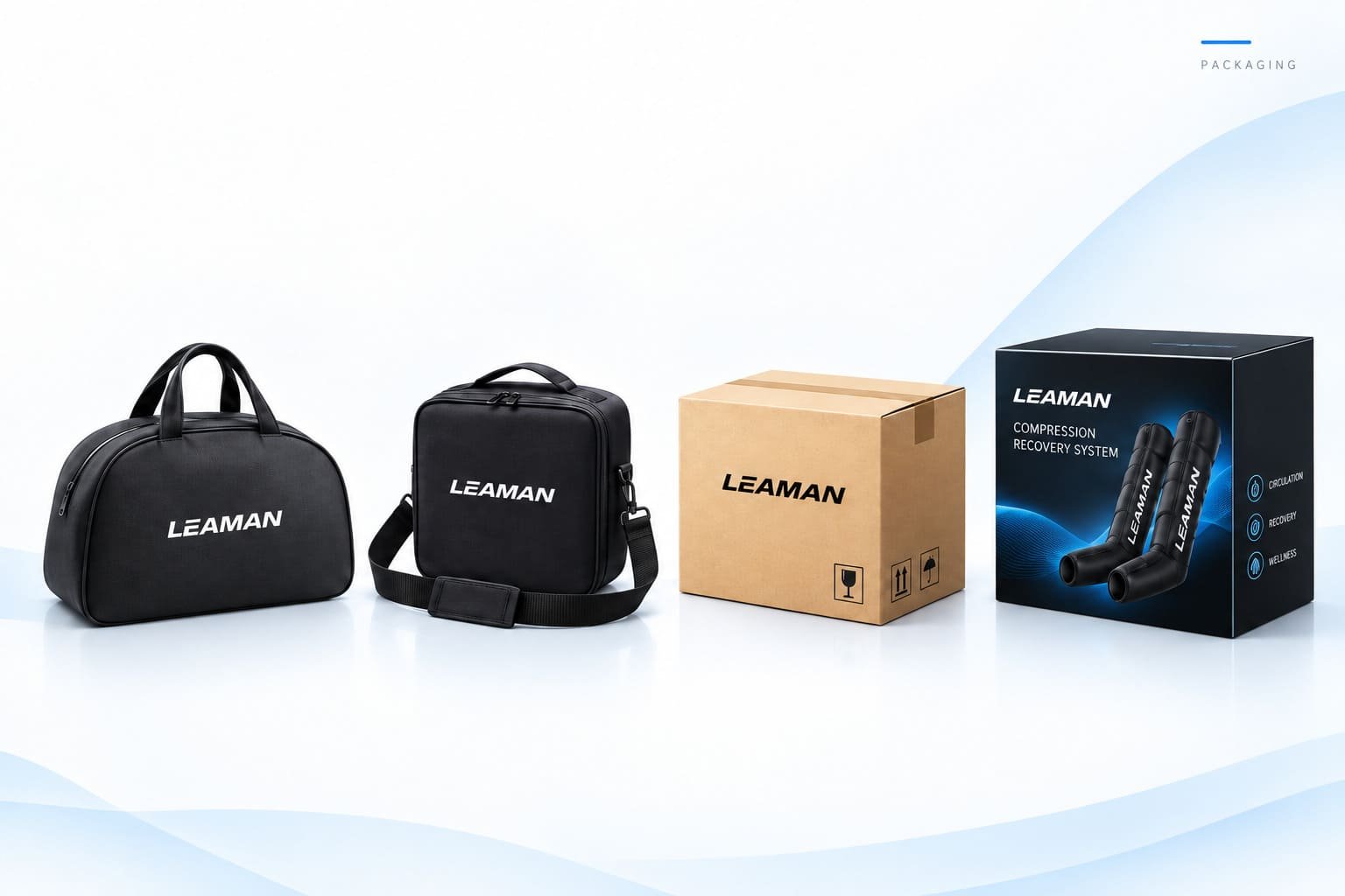Custom travel bags carrying cases cartons and retail packaging for compression recovery products